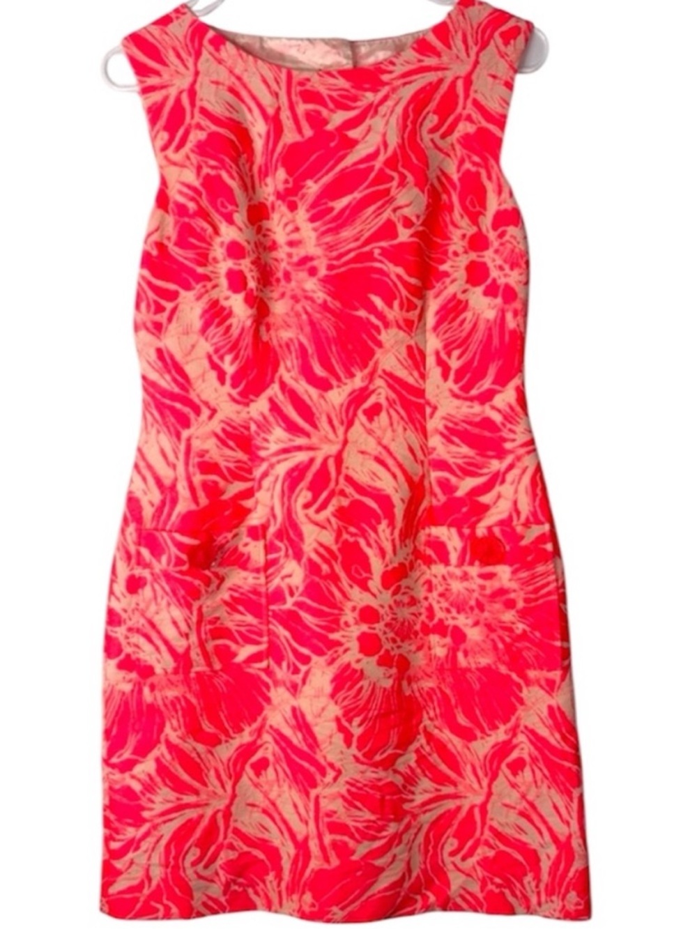 Britt Ryan Neon Pink Floral Jacquard Sheath Dress Sleeveless Size 2